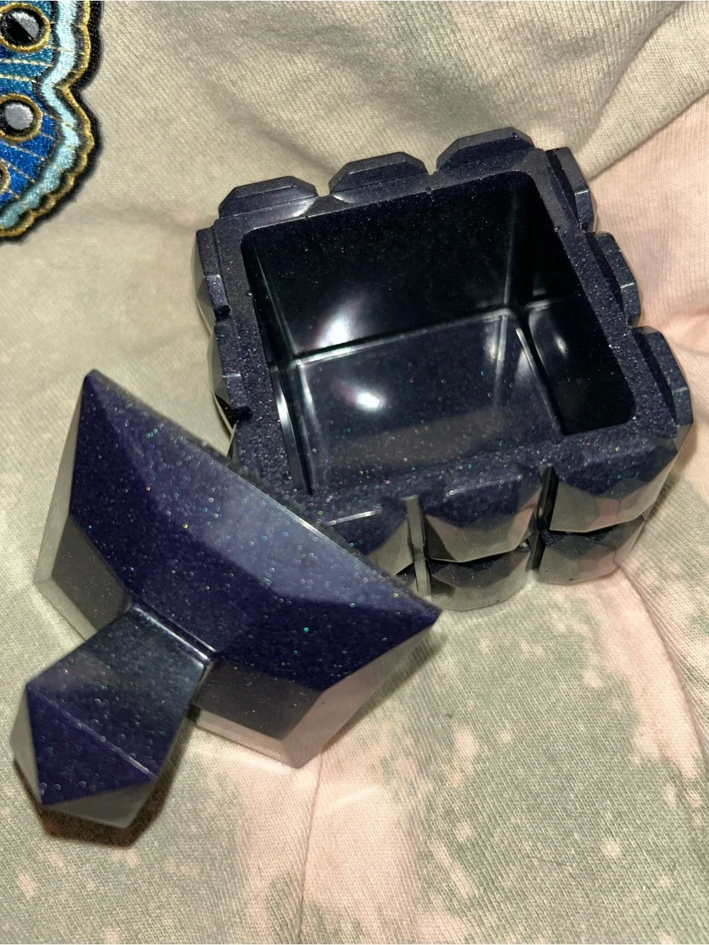 Black with Purplish Tint Geometric Handmade Jewelry Storage Box